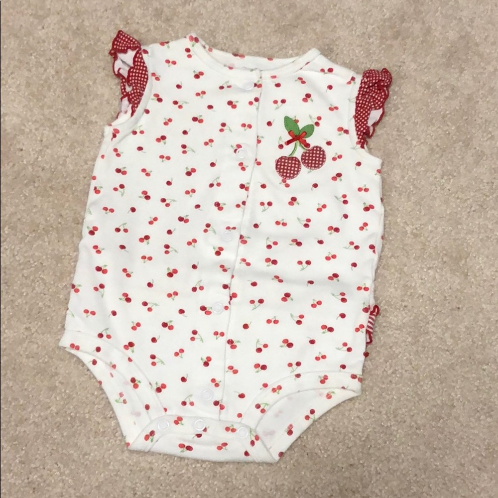 Carters red & white cherry romper size 6/9 months